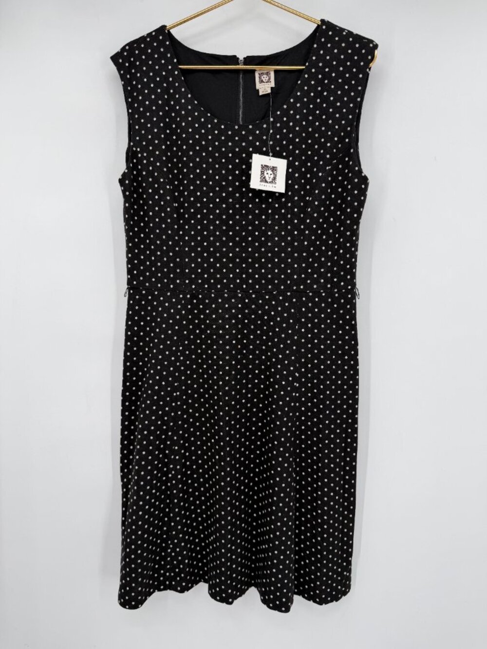 Anne Klein Plus Black Camellia Multi Polka Dot Dress Size 14 Knee Length NWT
